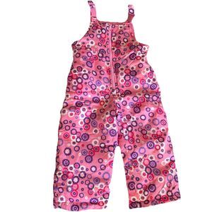 GIRLS FLORAL SNOW BIBS 2T OSHKOSH PINK BIB OVERALLS ZIP UP ADJ. STRAPS LINED EUC